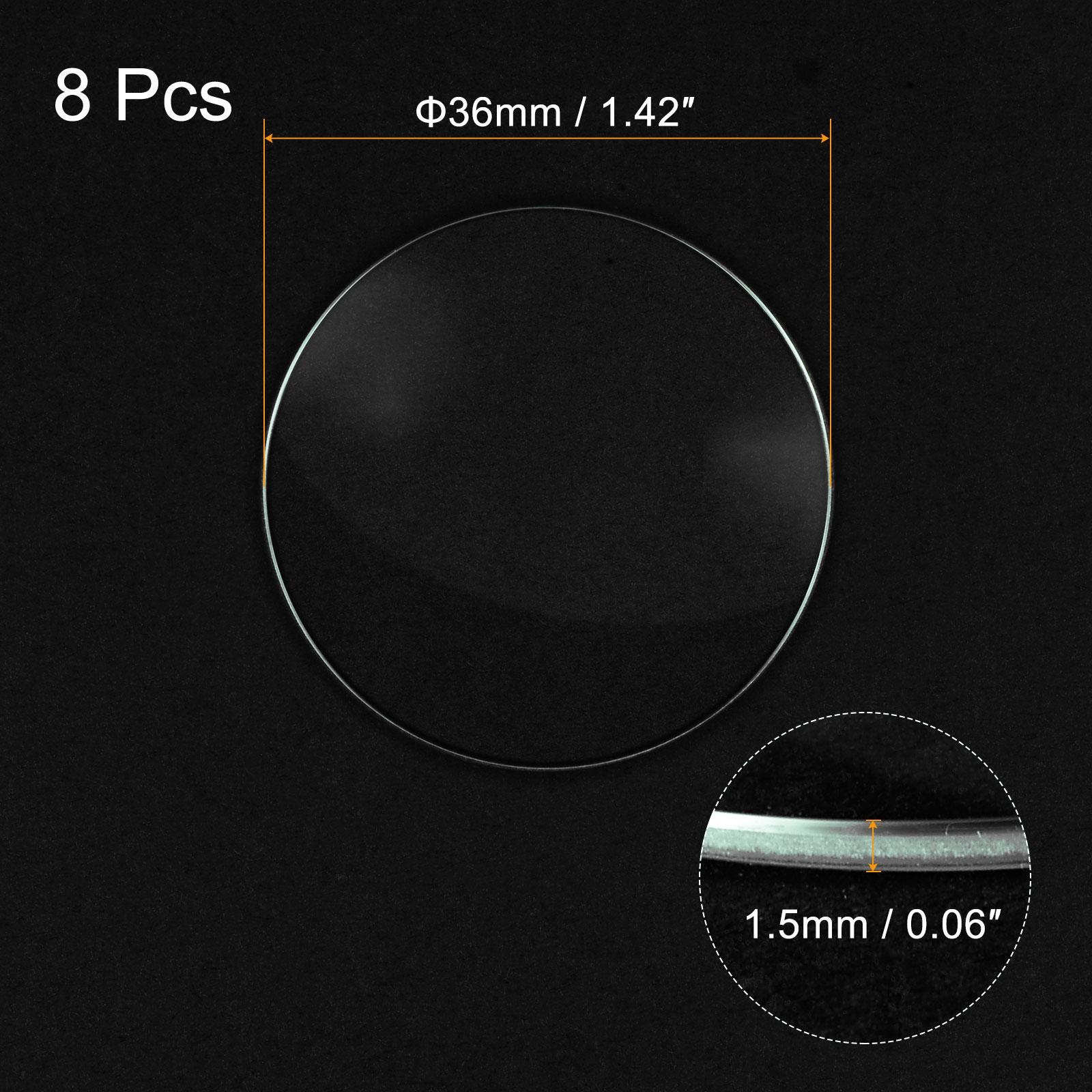 8pcs 36mm Dia. Glass Crystal Lens Watch, 1.5mm Edge Thickness
