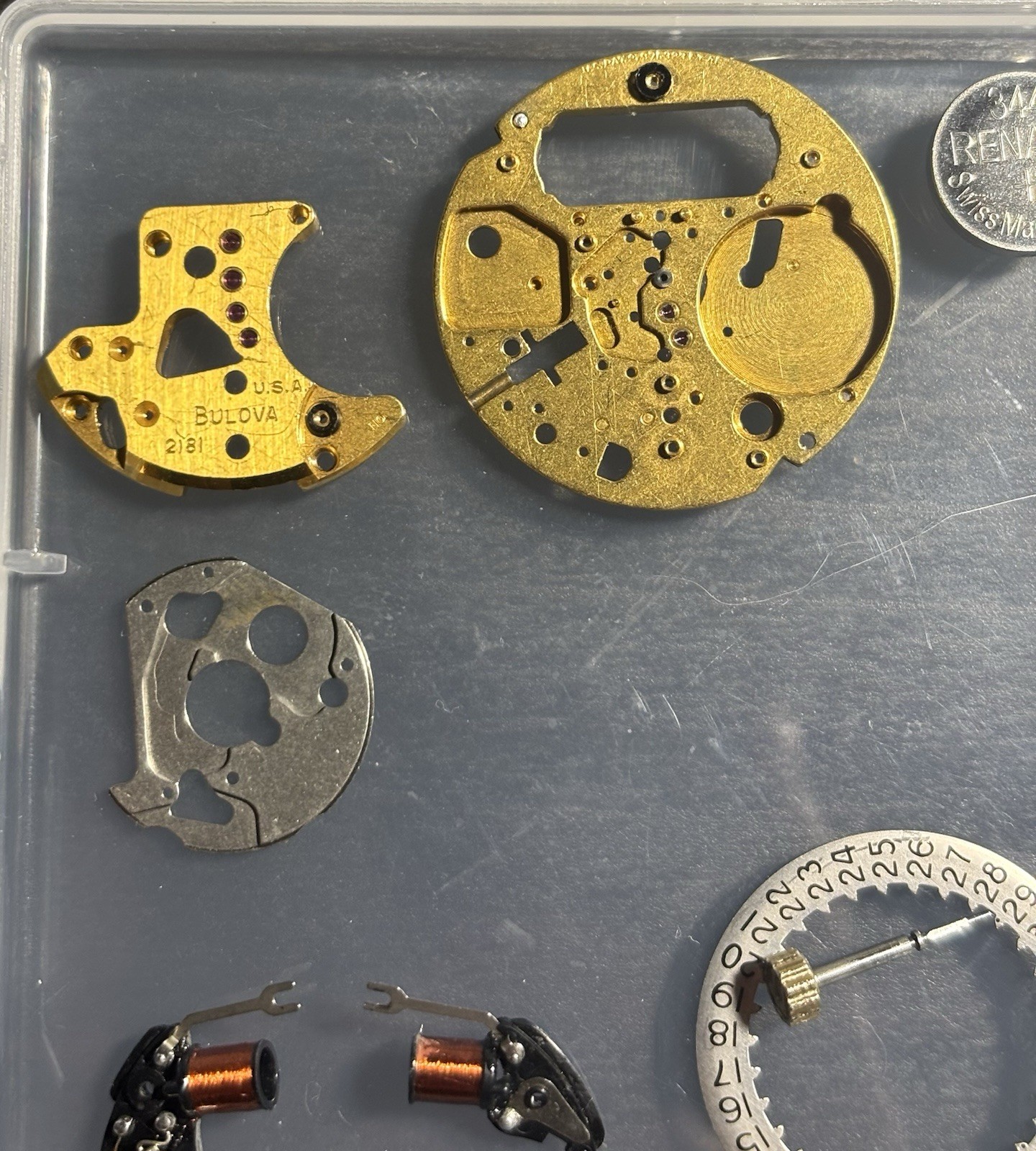1960s Bulova Accutron 218 Parts – Dial, Movement, Tuning Forks, & Pillar Plate