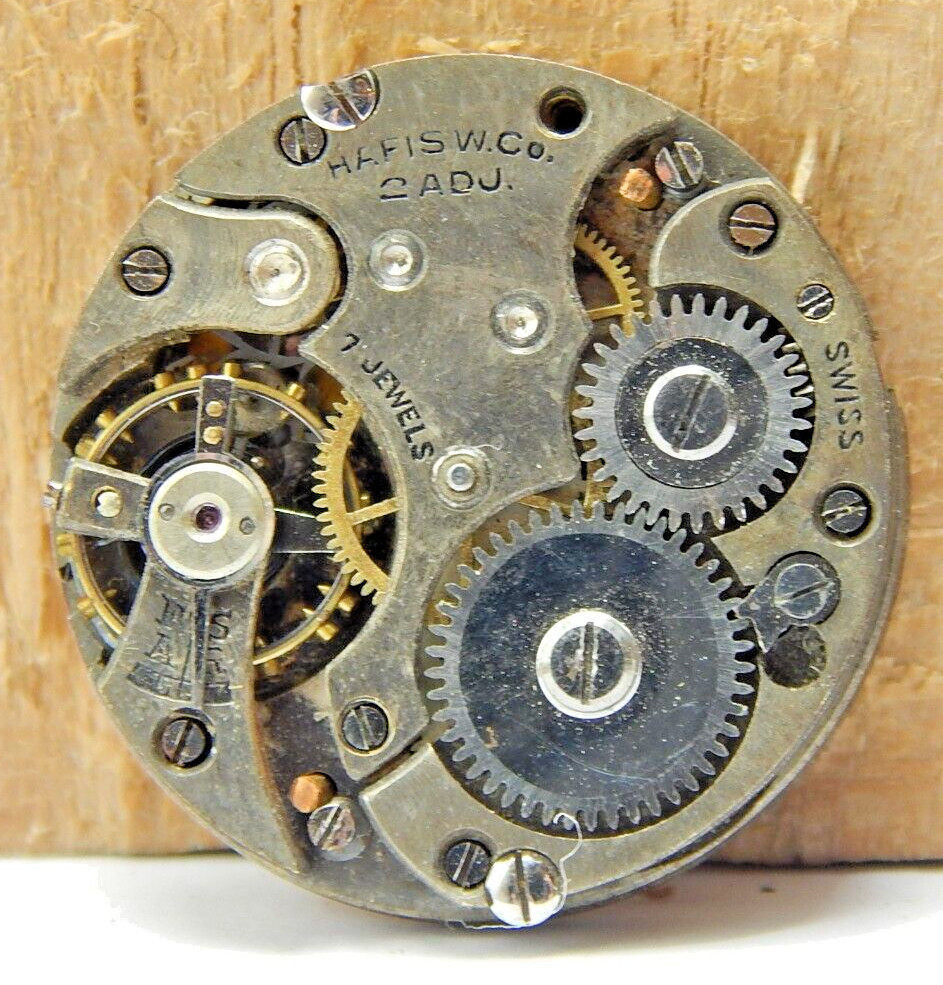 Vintage Hafis w. co 7 jewel 2 adjustment watch movement good balance with dial