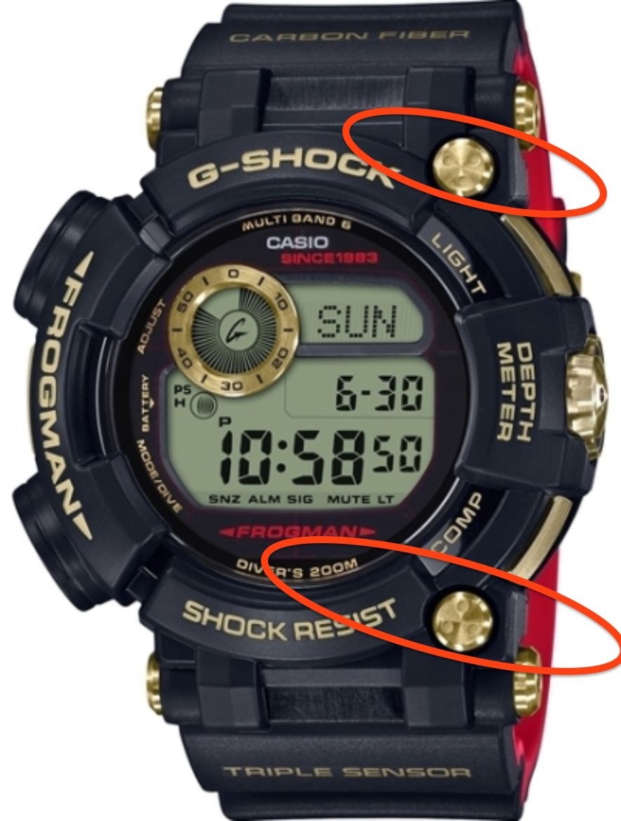 G-Shock Frogman GWF-D1035B GWF-D1000NV bezel decorative screw @ 1:00H & 5:00H