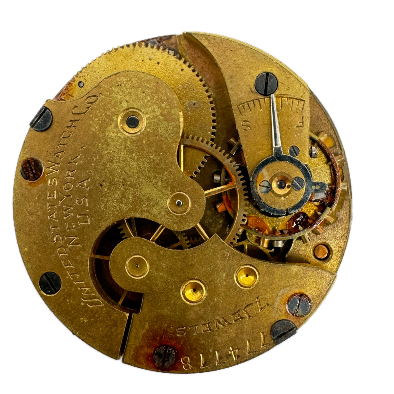 Antique 0 Size United States Co 7 Jewel Hunter Pocket Watch Movement USA Rusted