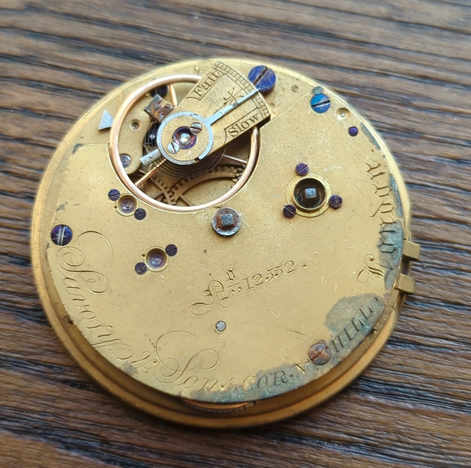 Savory & Sons Cornhill London Fusee Pocket Watch Movement Ticking & Stops (BT65)