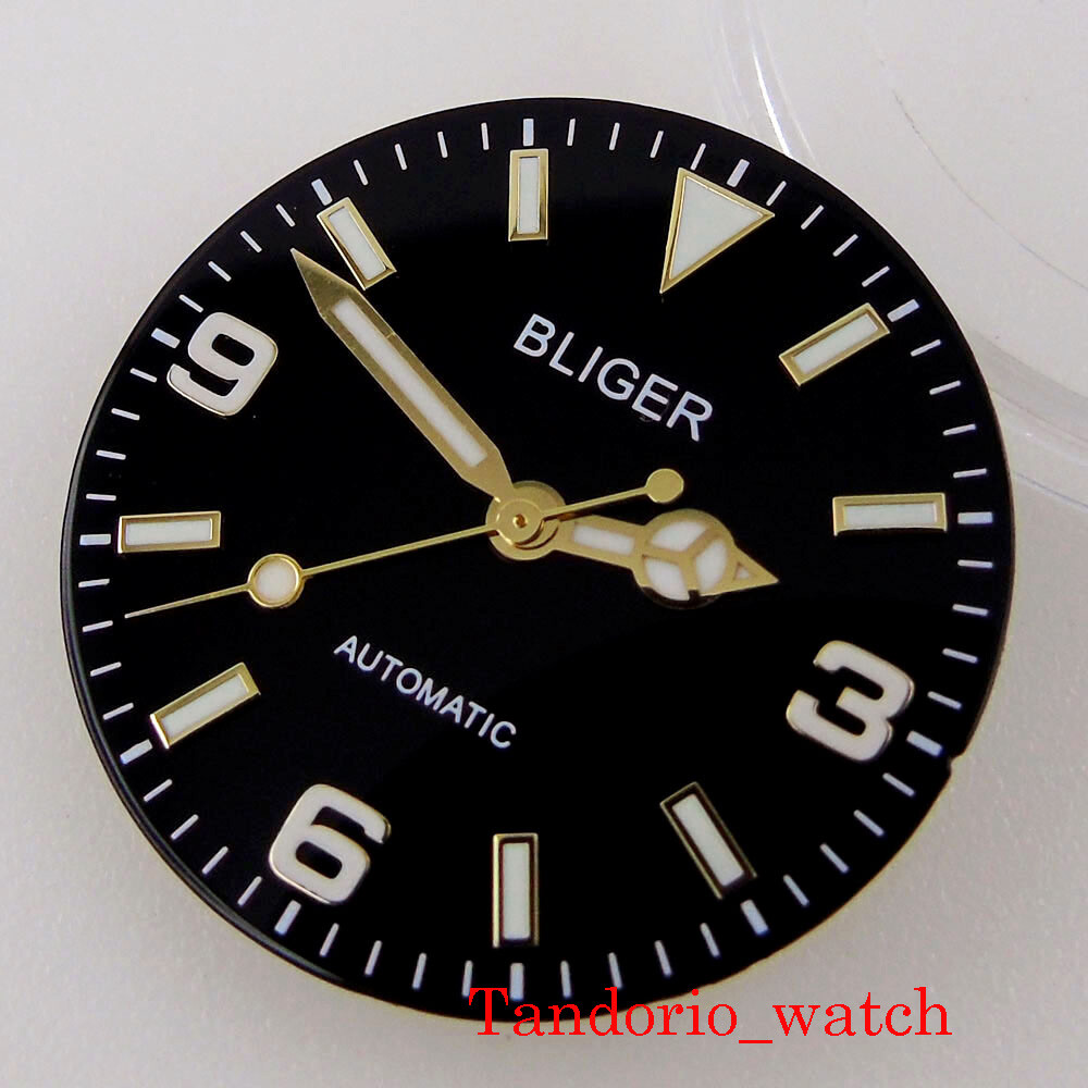 29mm Bliger Luminous Black Dial Hands For NH35 NH36 MIYOTA 8215 821A ETA 2824
