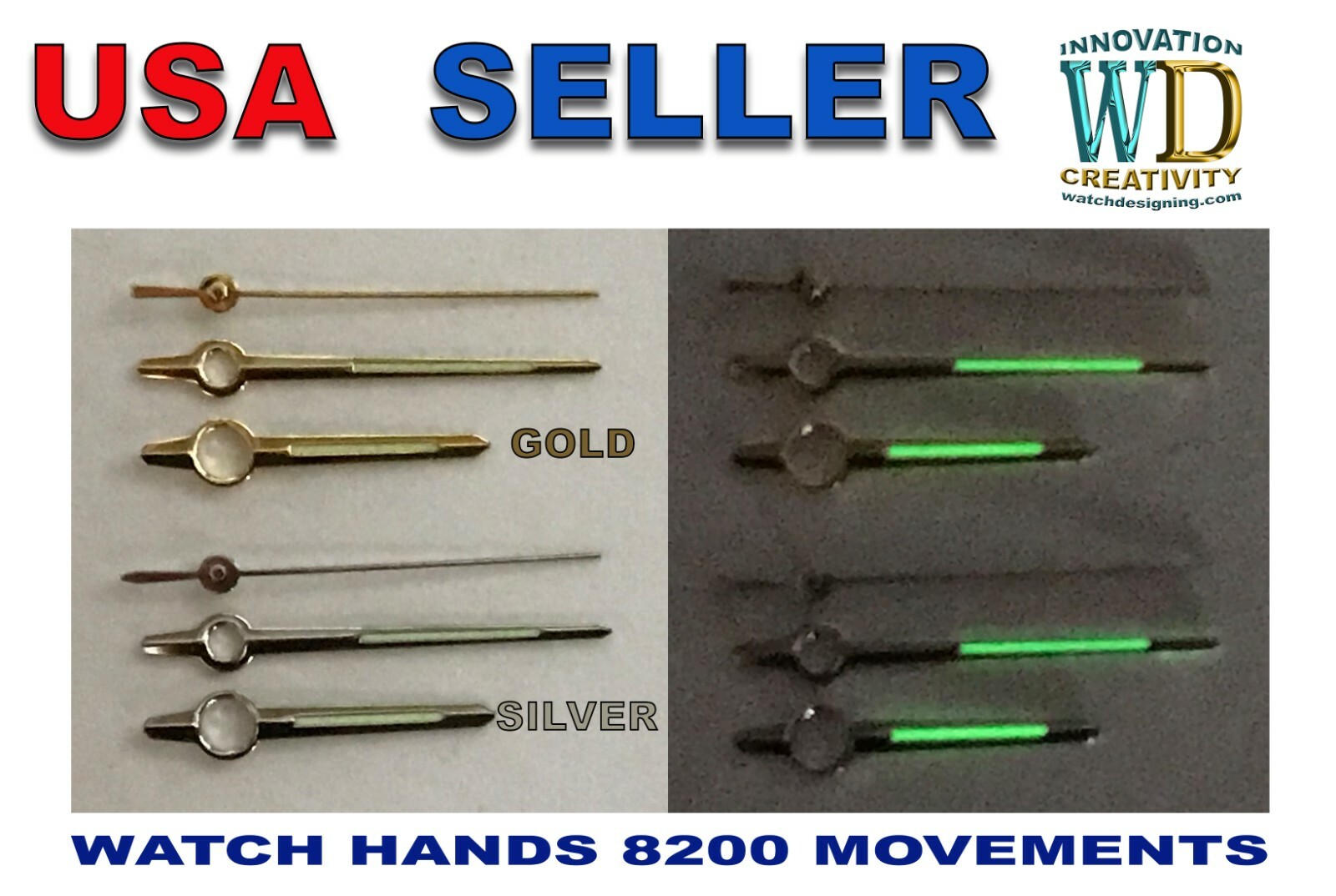 Watch Hands Parts 8200 Movements gold silver Glossy green luminous NEW
