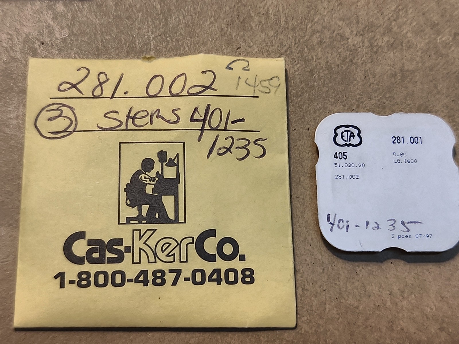 Sealed Pack Of 3 NOS ETA 281.001 281.002 Omega 1459 Winding Stems