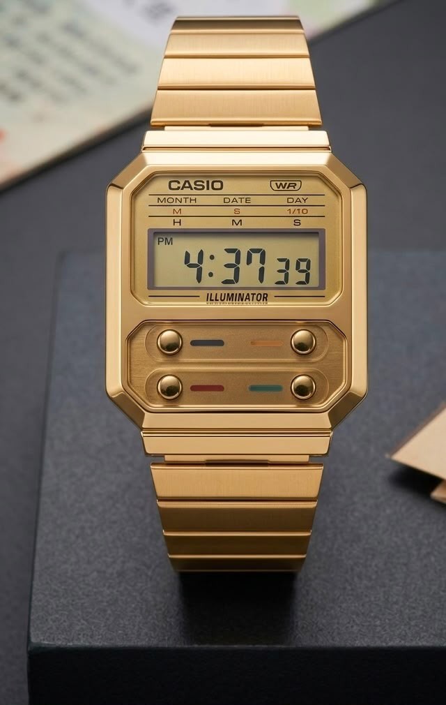 Casio A100WEG-9A Vintage Gold Digital Watch Alien Movie Edition Retro Illuminato