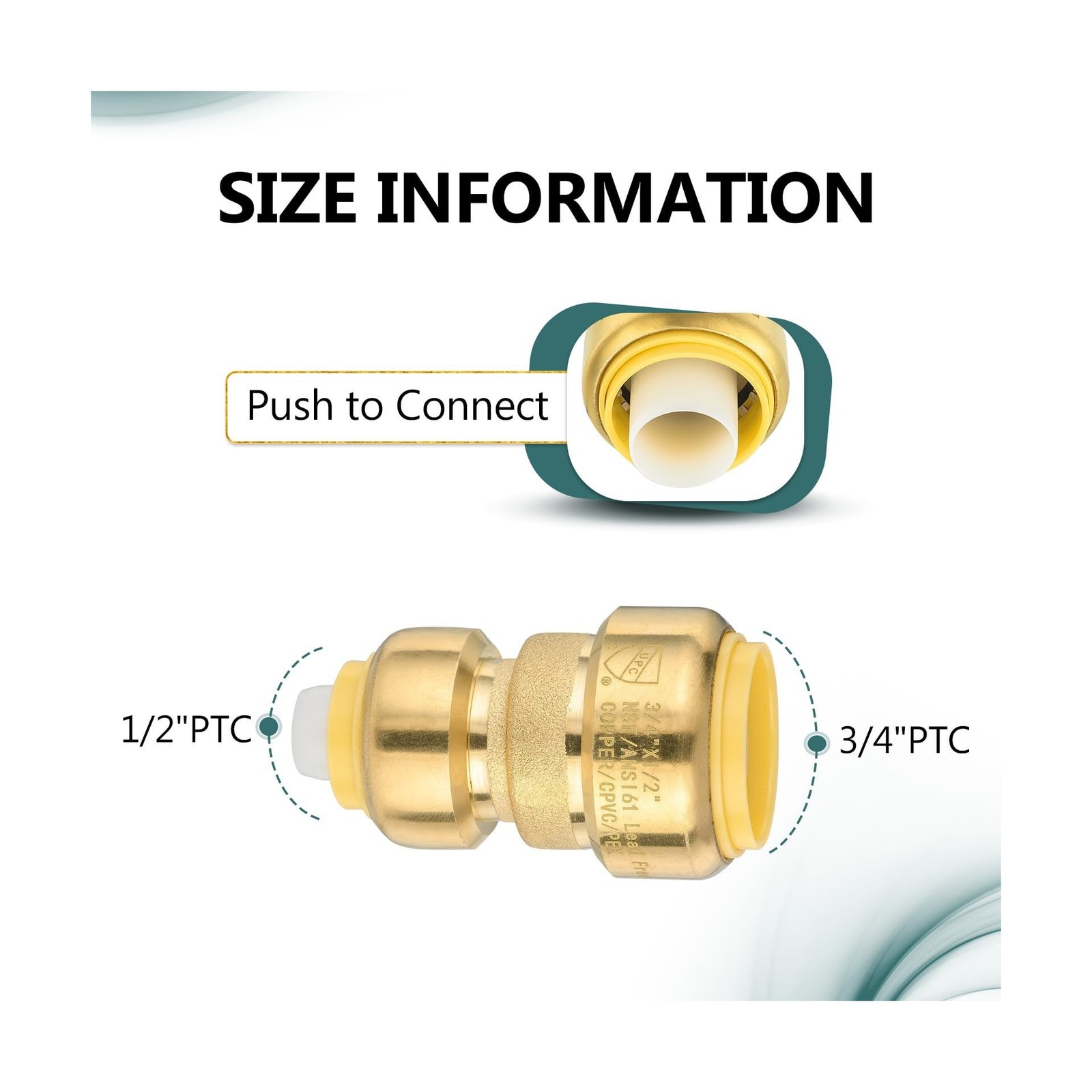 (Pack of 50) Niikappu 3/4″ x 1/2″ Reducing Coupling Brass Fittings, Push-to-C…