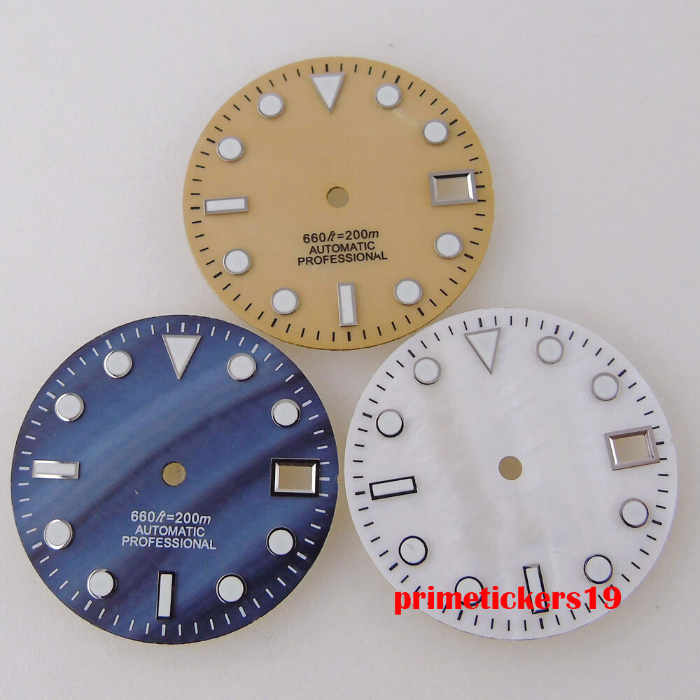 28.5mm Watch Dial Sterile Shell Face Date Hands Set Green Lume Fit NH35 Movement