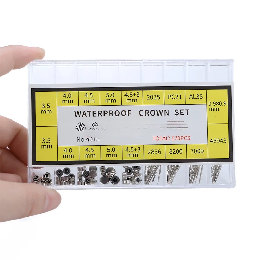 170Pcs/Box Watch Crown Parts Repair Tool Kits Replacement Case Watch Accessories