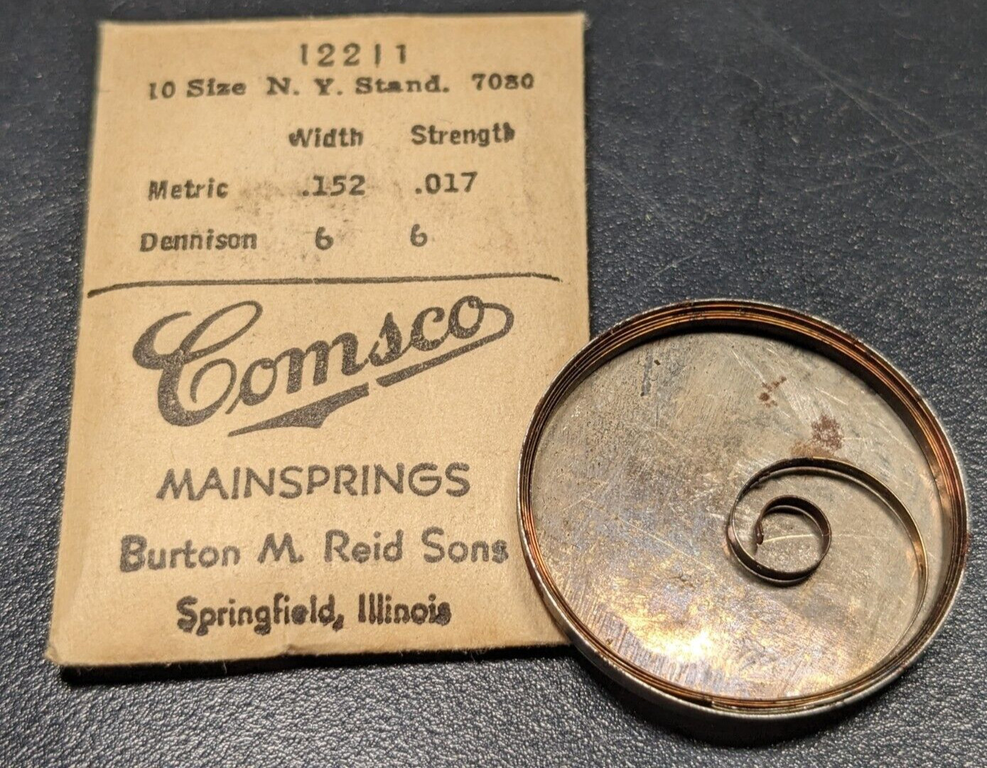 NOS Comsco Mainspring #12211 NY Standard 10 Size Factory No. 7080