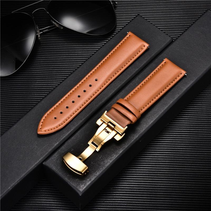Leather Watch Band 18mm 20mm 22mm 24mm Straps Stainless Steel Butterfly Buckle C