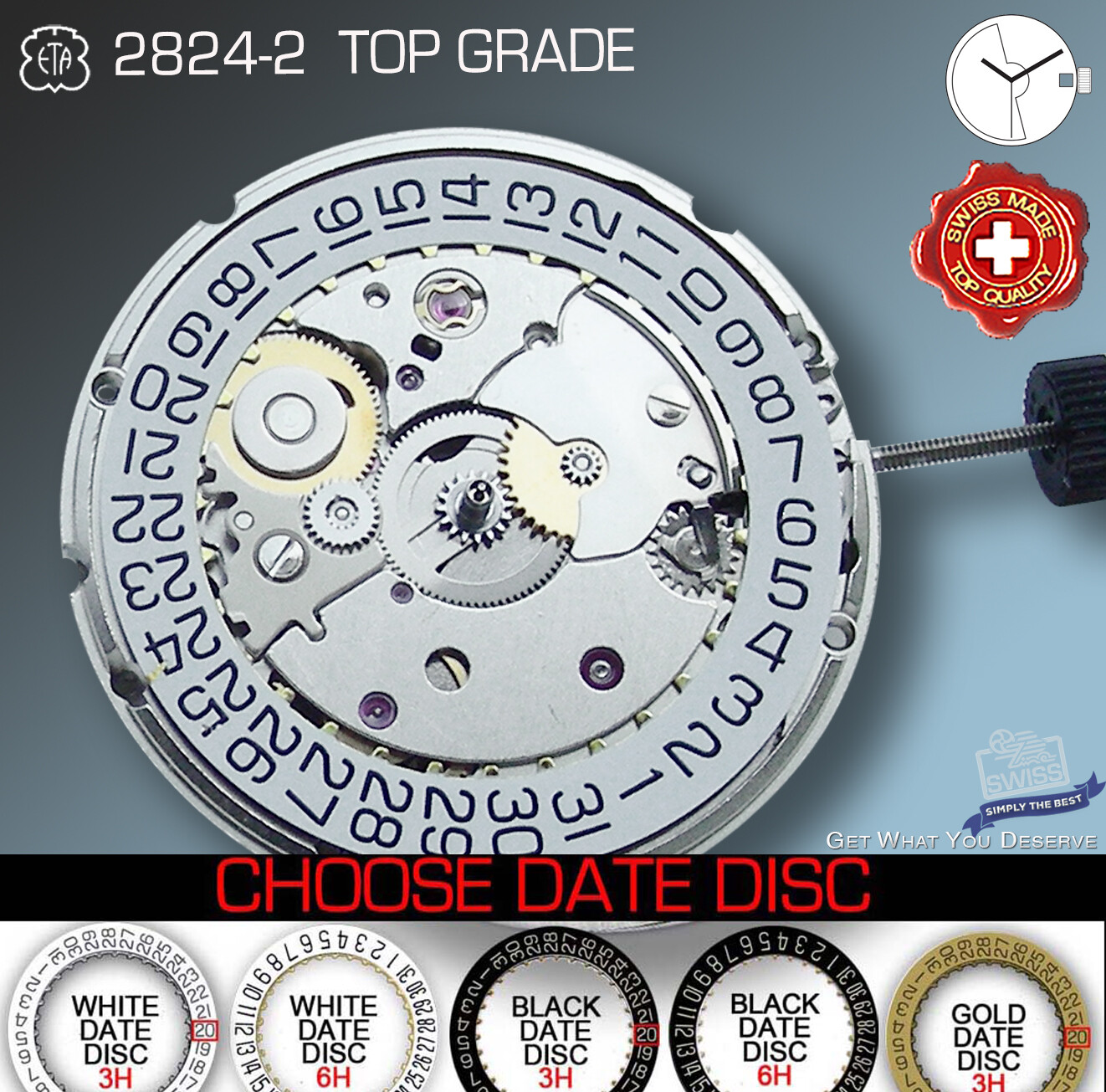 MOVEMENT AUTOMATIC ETA 2824-2, TOP GRADE GLUCYDUR, 5 DATE VARIATIONS SWISS MADE