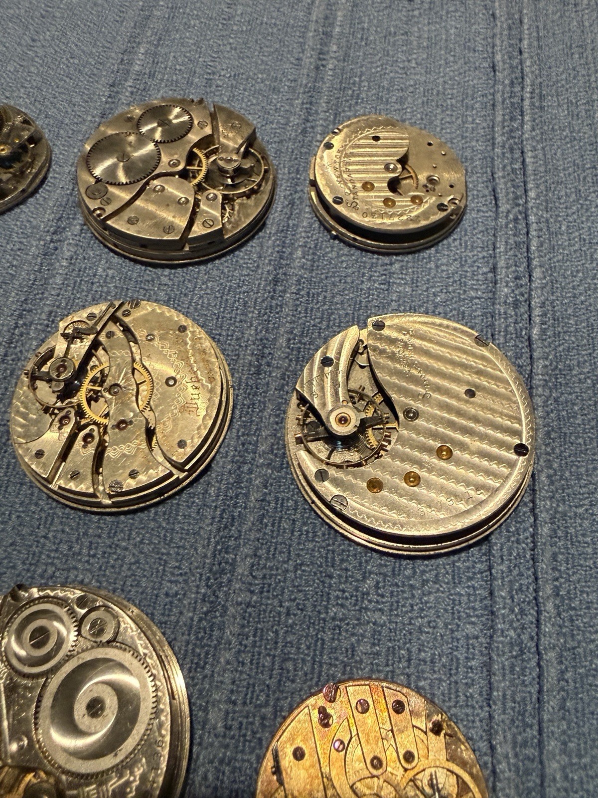 Lot of 15 Antique Pocket Watch Movements Elgin Hampden NY Standard Parts Repair