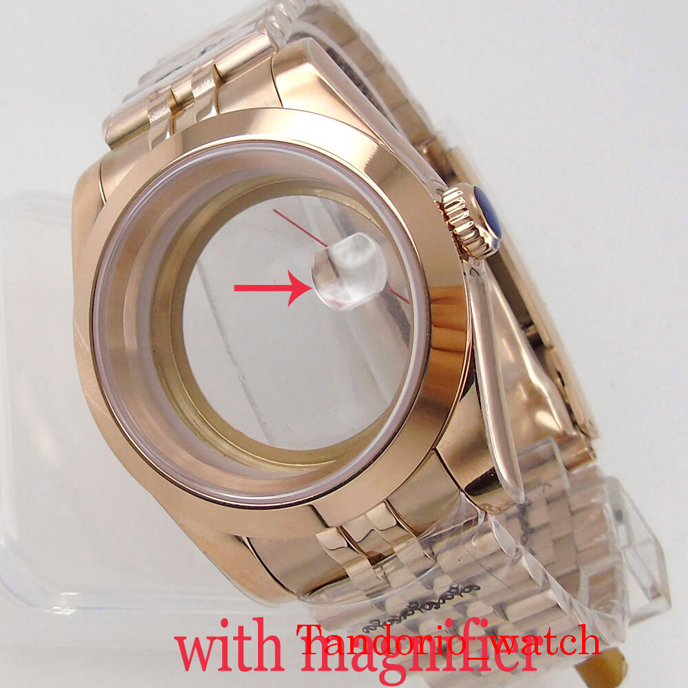 36mm Polished Rose Gold Plated Watch Case Sapphire Glass For NH35A NH36A MIYOTA