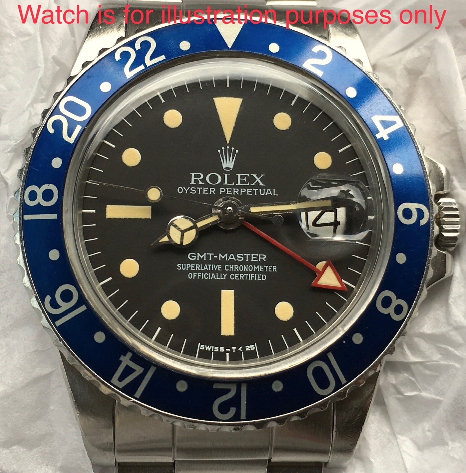 GENUINE ROLEX GMT ALL RED Arrow 24 Hour Hand 1675 Yellow Tritium 1570 Blueberry