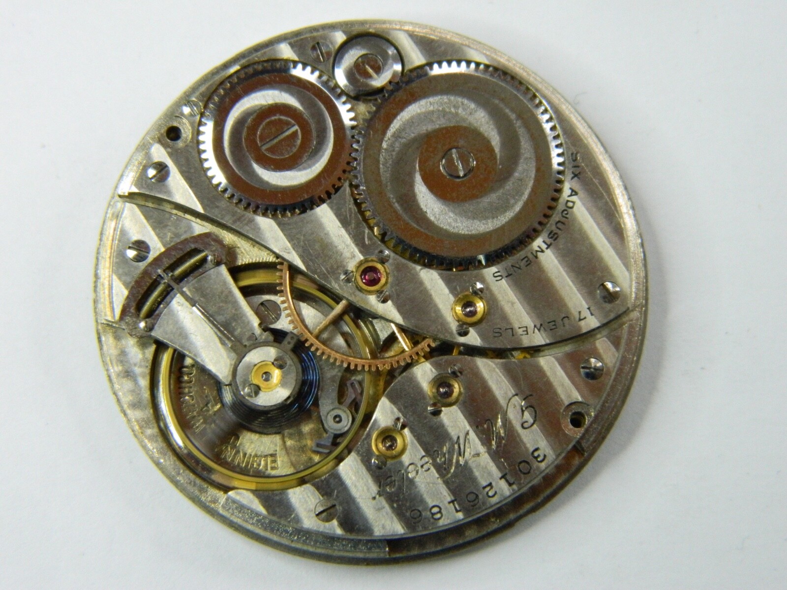 VINTAGE 1928 ELGIN GM WHEELER #4 17J 6AP 12S POCKET WATCH MOVEMENT DIAL – RUNS
