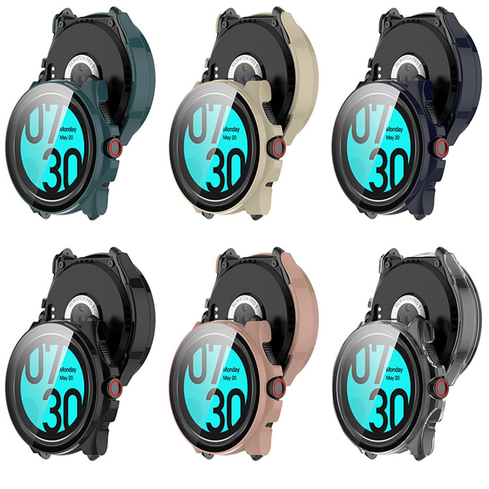PC+ Tempered Glass Protective Film Cover Watch Case for Ticwatch Pro5 Smartwatch