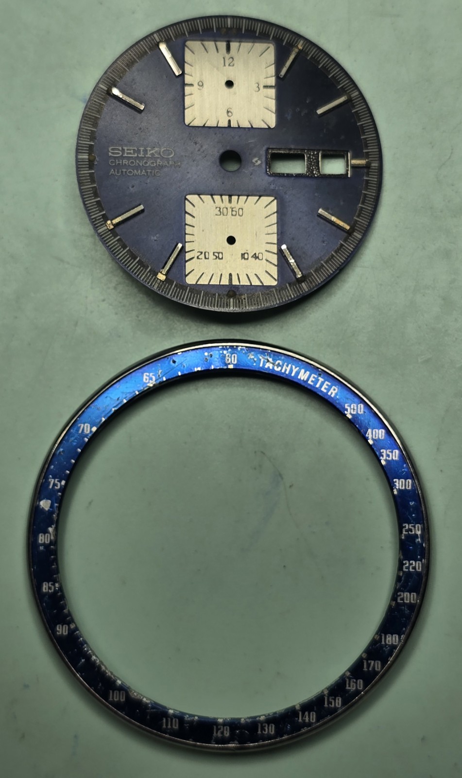 Pre-owned Seiko 6138-0030 Kakume Automatic Chronograph Blue Dial/Bezel Part Only