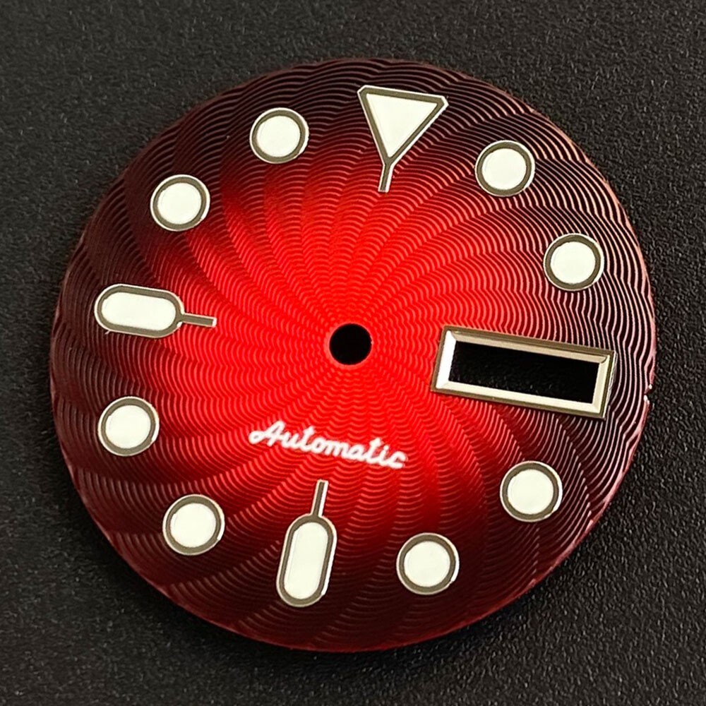 29mm New Texture Gradient Red Watch Dial Lume Face For NH36 NH36A Date Week Move