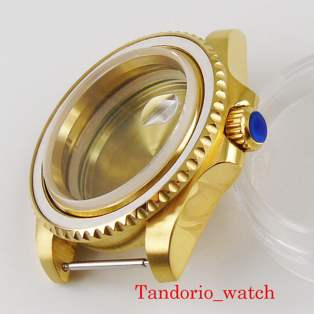 40mm golden plated men watch case fit NH35 MIYOTA 8215 movement sapphire crystal