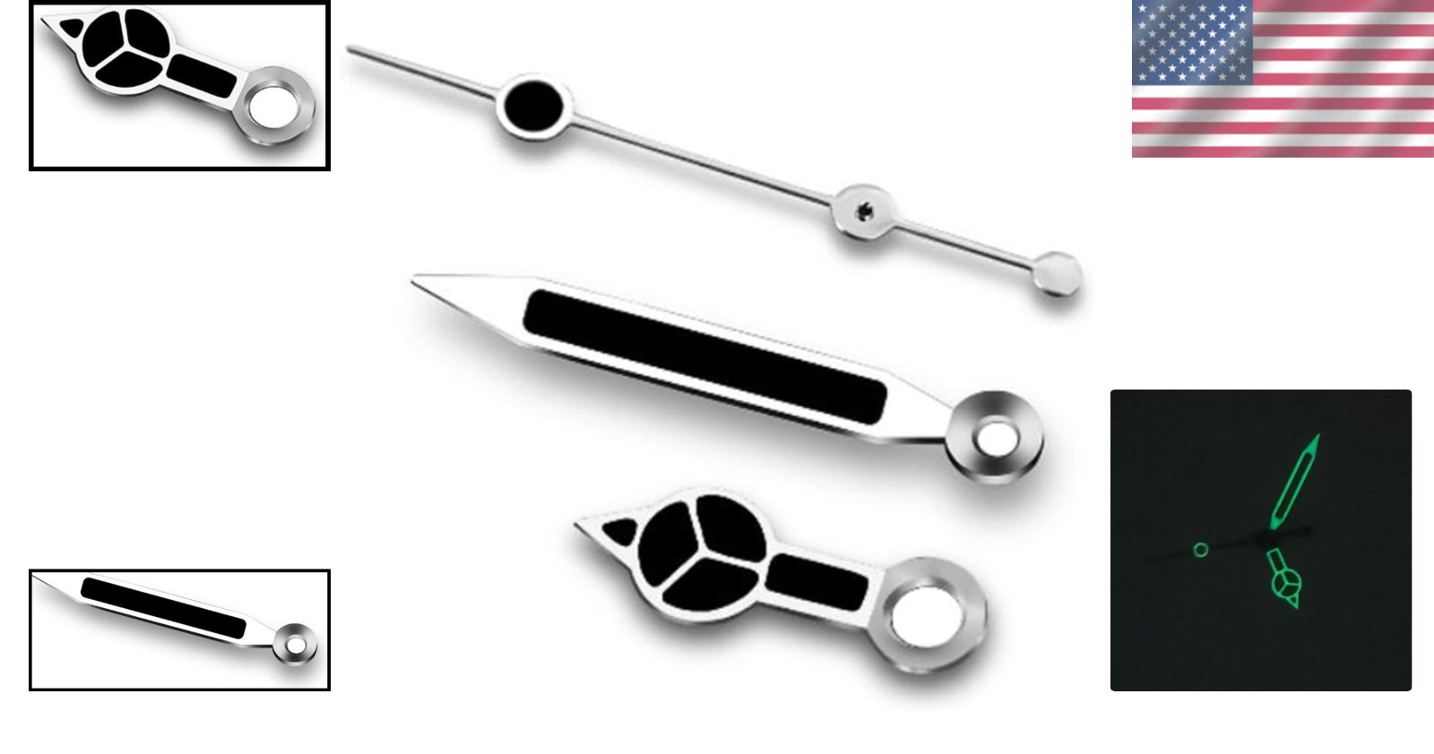 Quality Black Watch Hands – Green Luminous Modification Kit for Quartz Watches