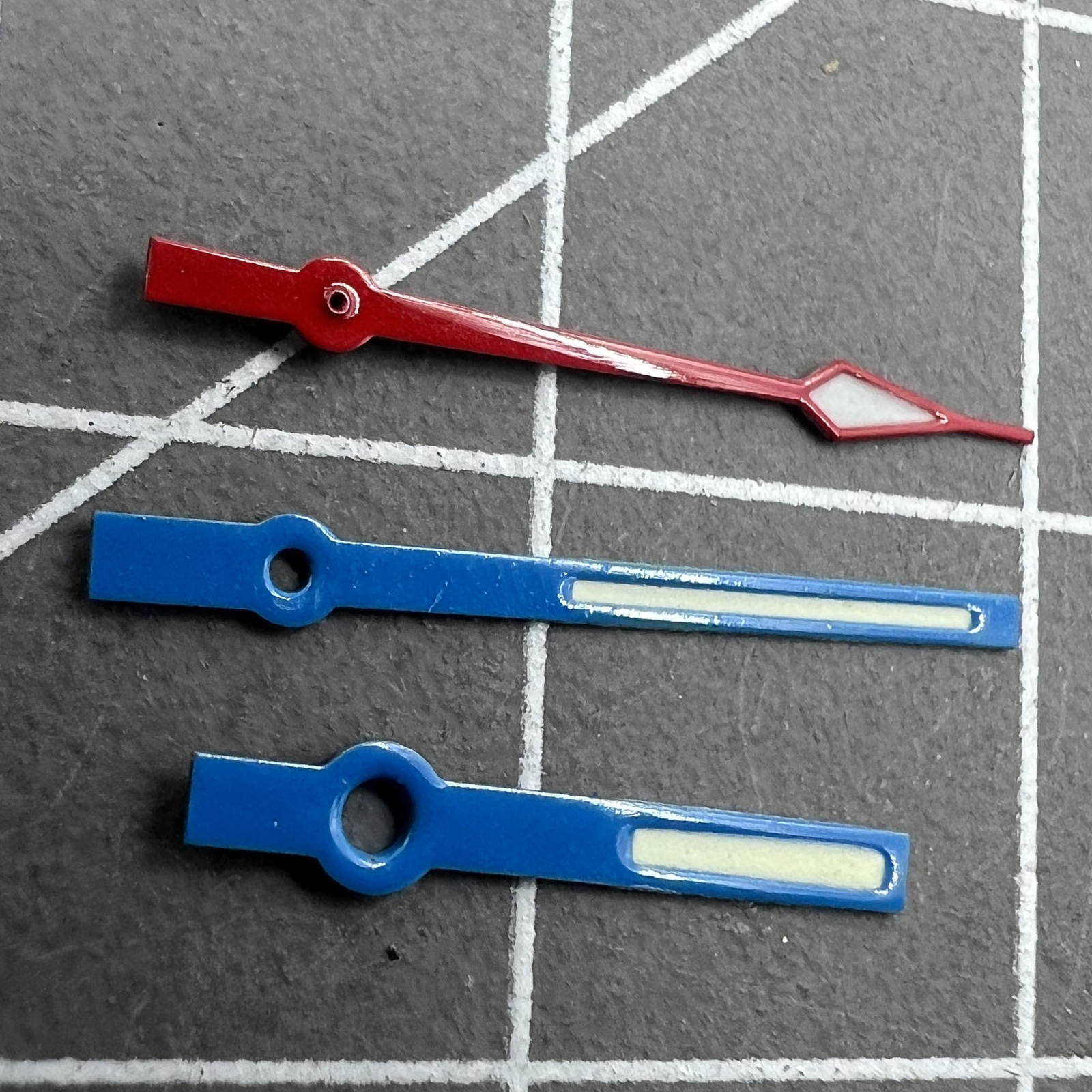 14mm Blue+Red Trim with Green Lume Watch Hand Set for Quartz Movement Ronda 515