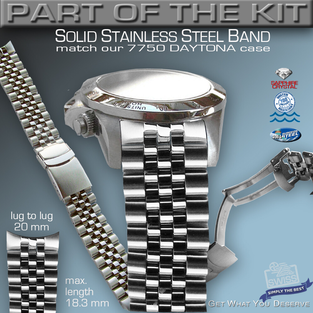 DO IT YOURSELF KIT: 7750 ETA-VALJOUX, DAYTONA, 316L ST-ST CASE + BAND