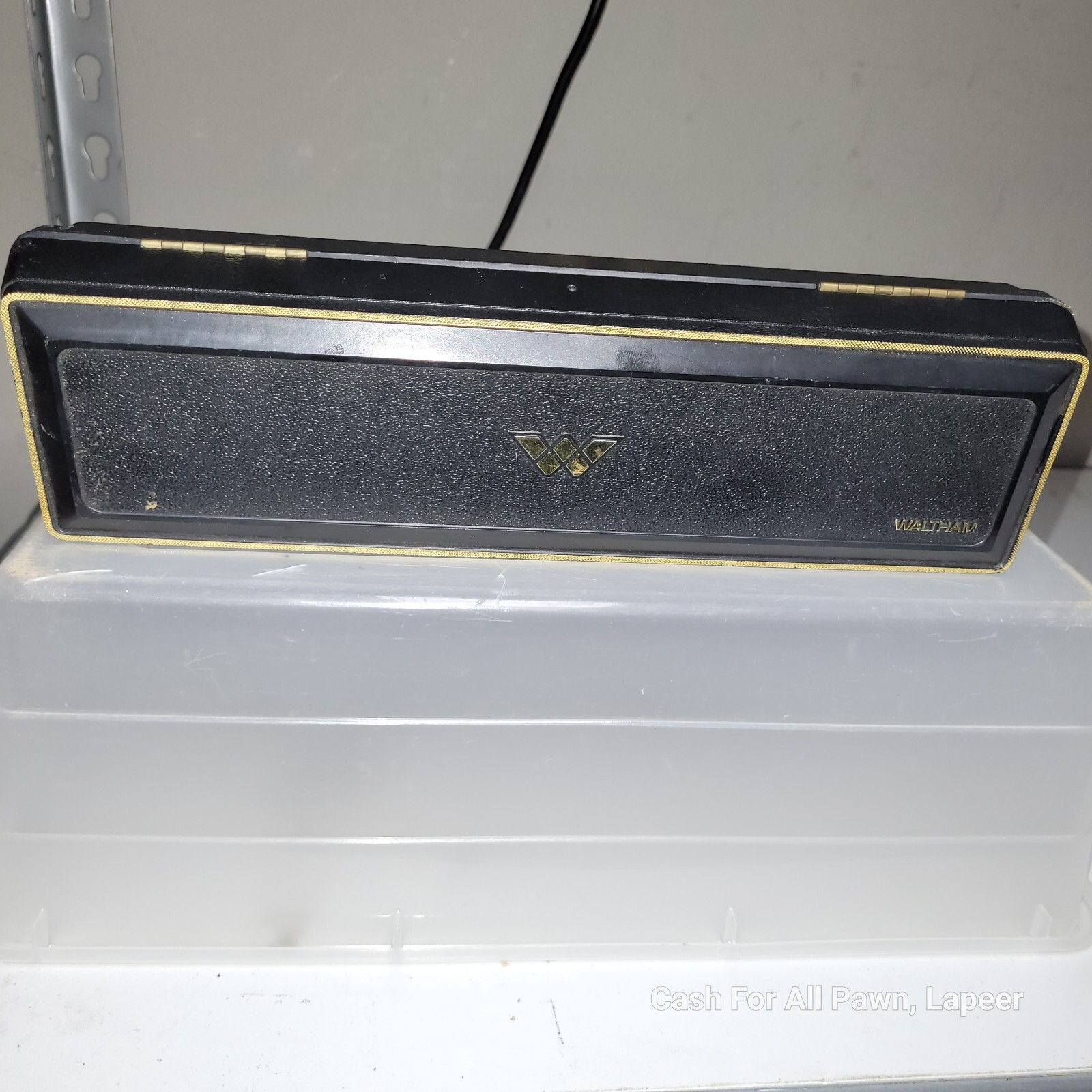 vintage waltham watch box 7 jewel movement dress retro black gold box only