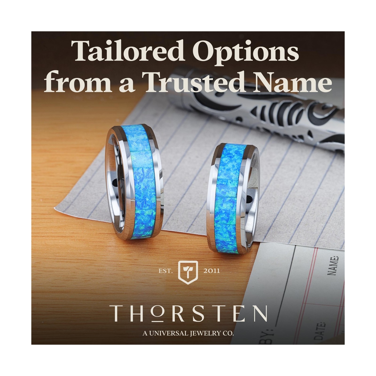 QUASAR Tungsten Wedding Band with Blue Green Opal Inlay – 4mm – 10mm 5.5
