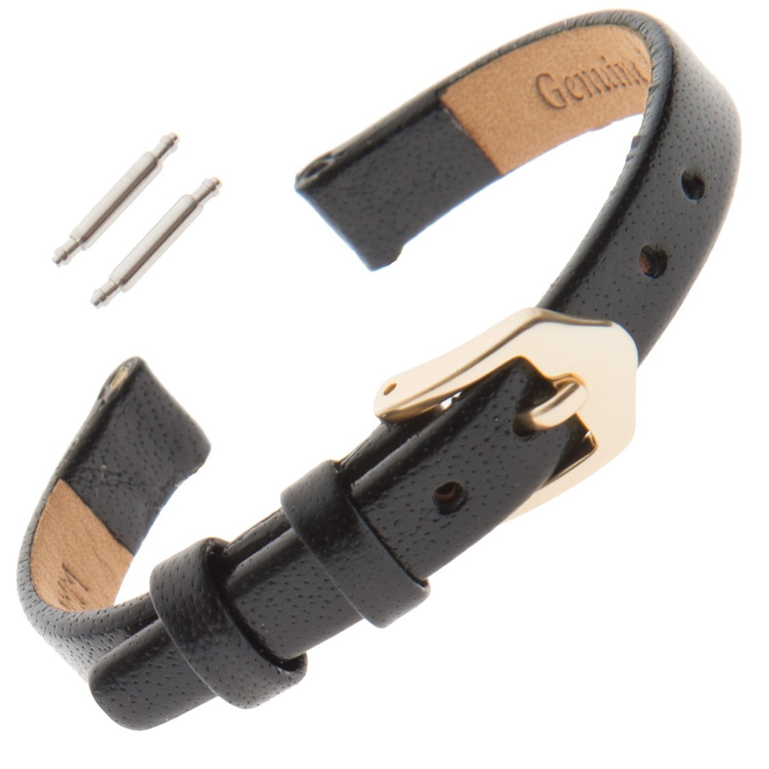 Gilden 6-14mm Flat Polished Leather Ladies Watch Band F66 8mm, Standard