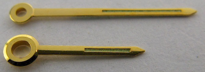 LeCoultre 489, 814, 815, 825, 910, 911 alarm part: set of gilt hand with lume