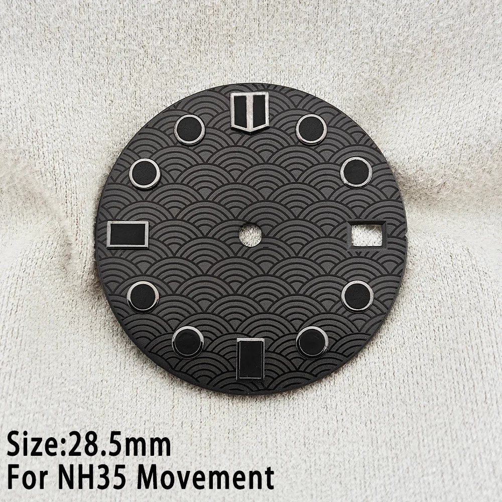 28.5mm Fish Scale NH35 Dial with Date Window C3 Luminous Red Watch Parts