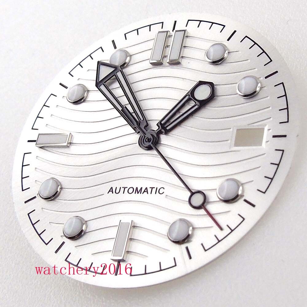 31mm Sterile White Watch Dial+Black Hands Date Window For NH35/NH35A Movement