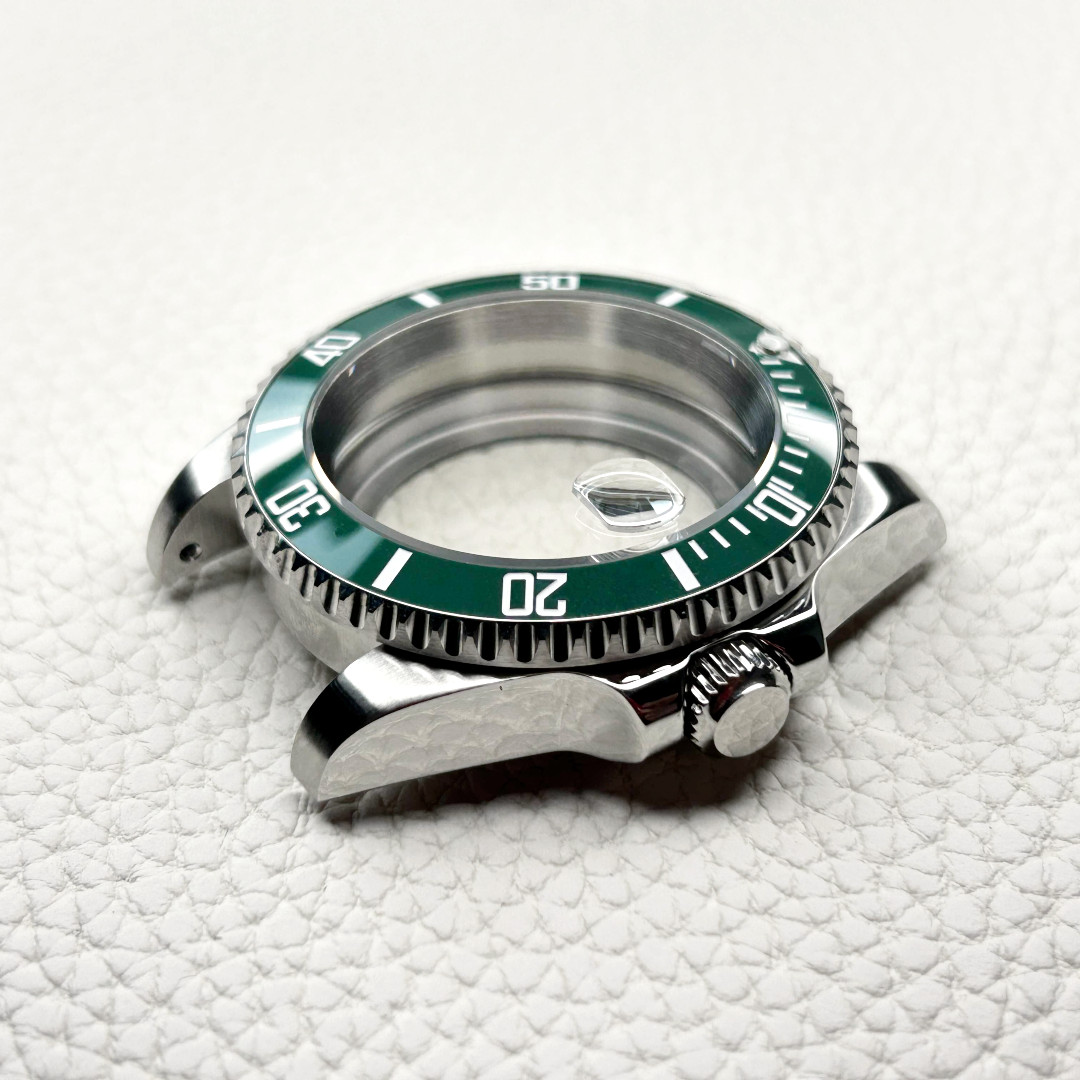 40mm Hulk Green Silver Brushed Watch Case Sapphire Glass 20ATM Fit NH35 NH36 Mod