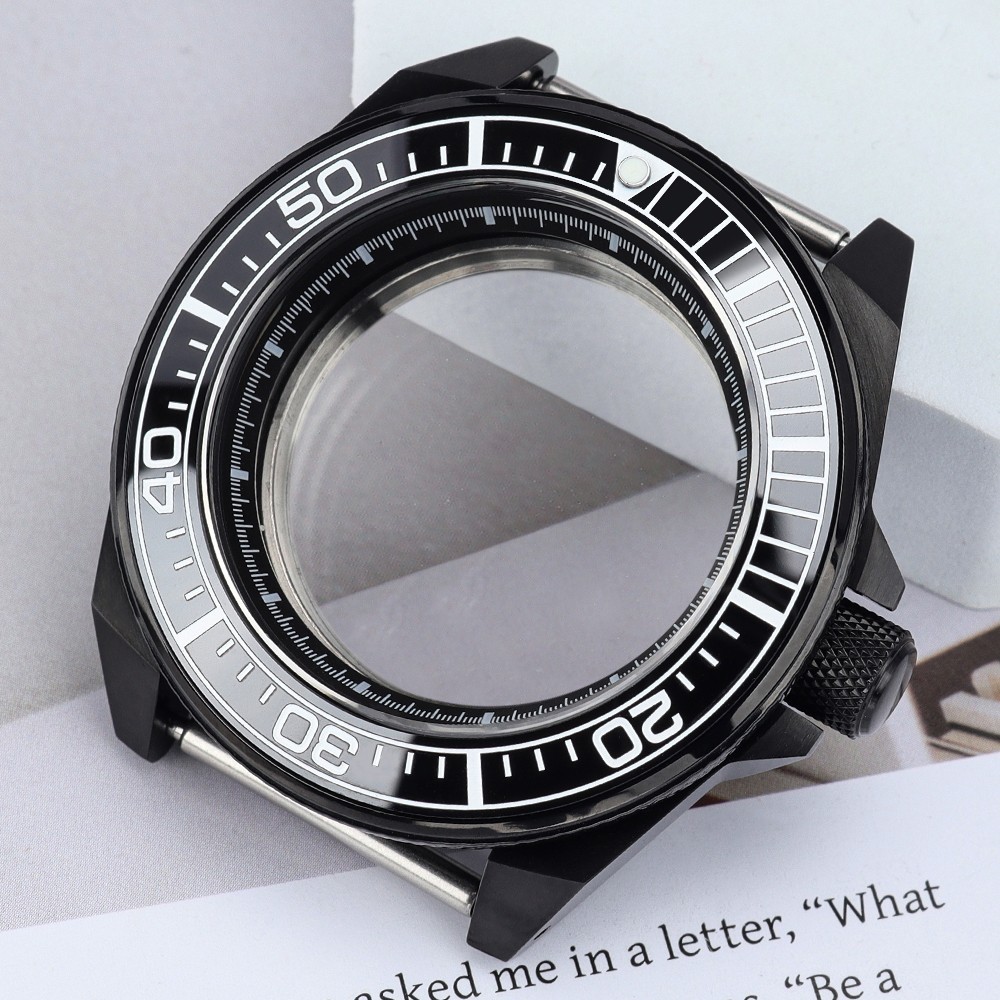 FEIYASHI PVD Black Samurai Style Watch Case 43.8mm Sapphire For Seiko NH35 NH36