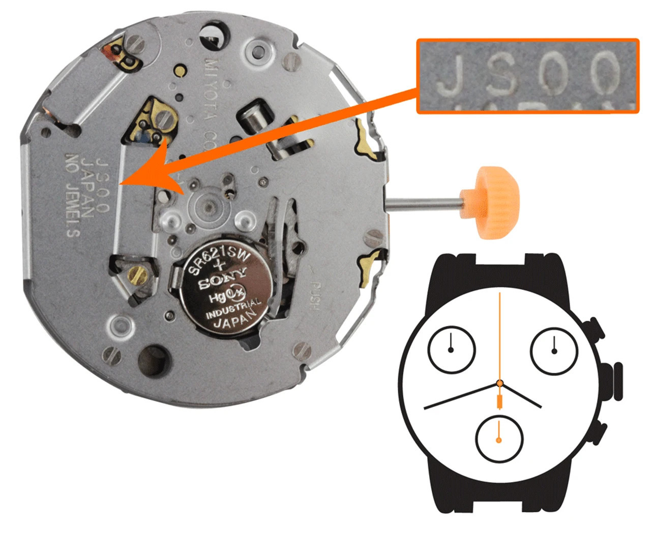 Miyota/Citizen JS00, 3 Hands, Japan Quartz Chronograph Movement Ht: 6.00MM
