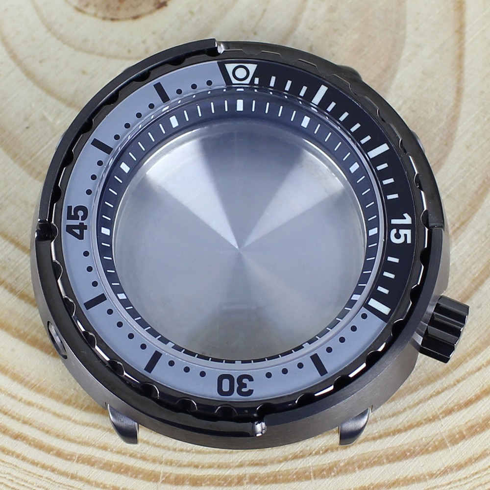 47mm Gun-Color Watch Case Modify Seiko Tuna Can Mod Sapphire For NH35 34 NH36 38