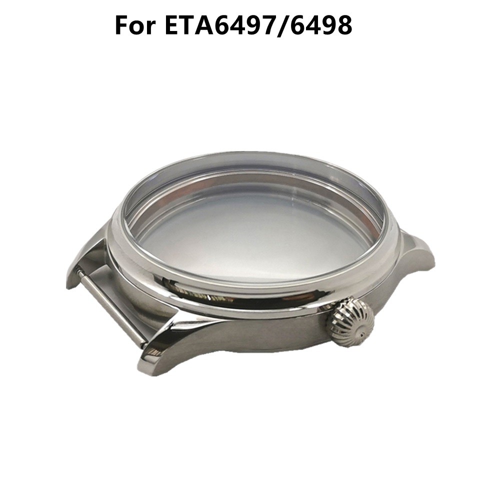 Silver 44mm Stainless Steel Watch Case For ETA6497/6498 Movement Replacement aa