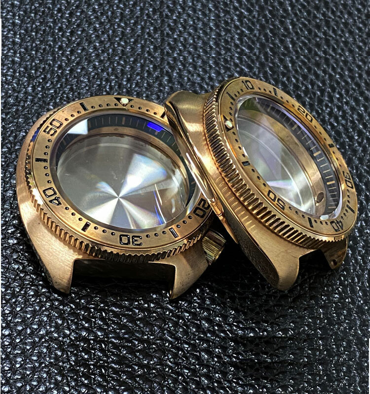 Real Bronze 46mm 200m Diving Watch Case Fit NH35A Sapphire Glass Anti-reflective