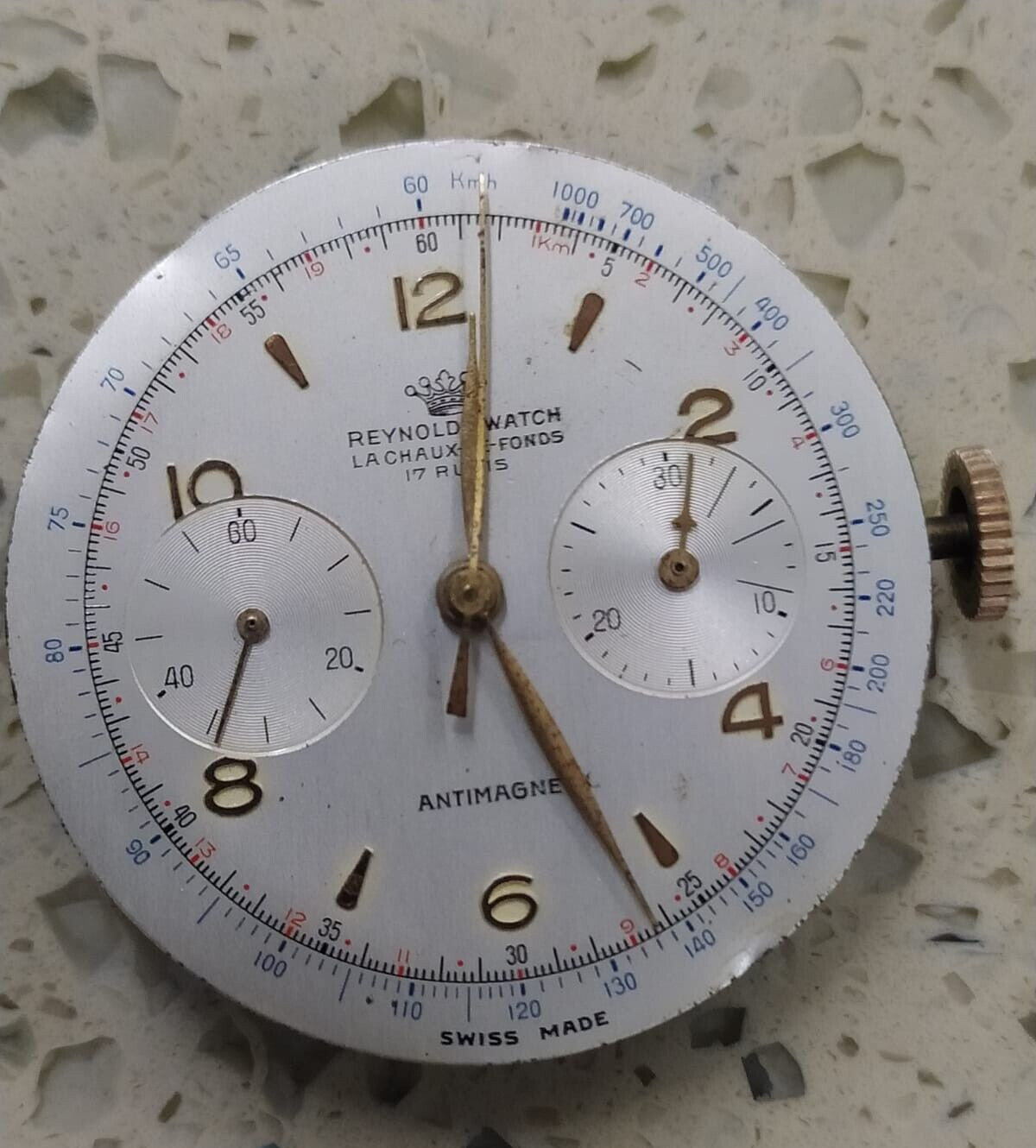 Reynold Swiss Chronograph watch movement, cal. Venus 188 similar to Valjoux 7730