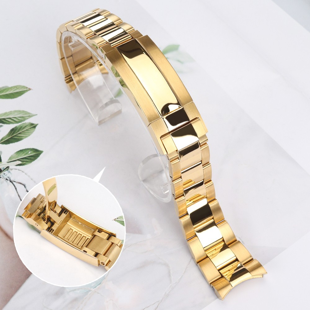 20MM STAINLESS Oyster Bracelet Curved Silver Golden Watch Wrist Band Replacement