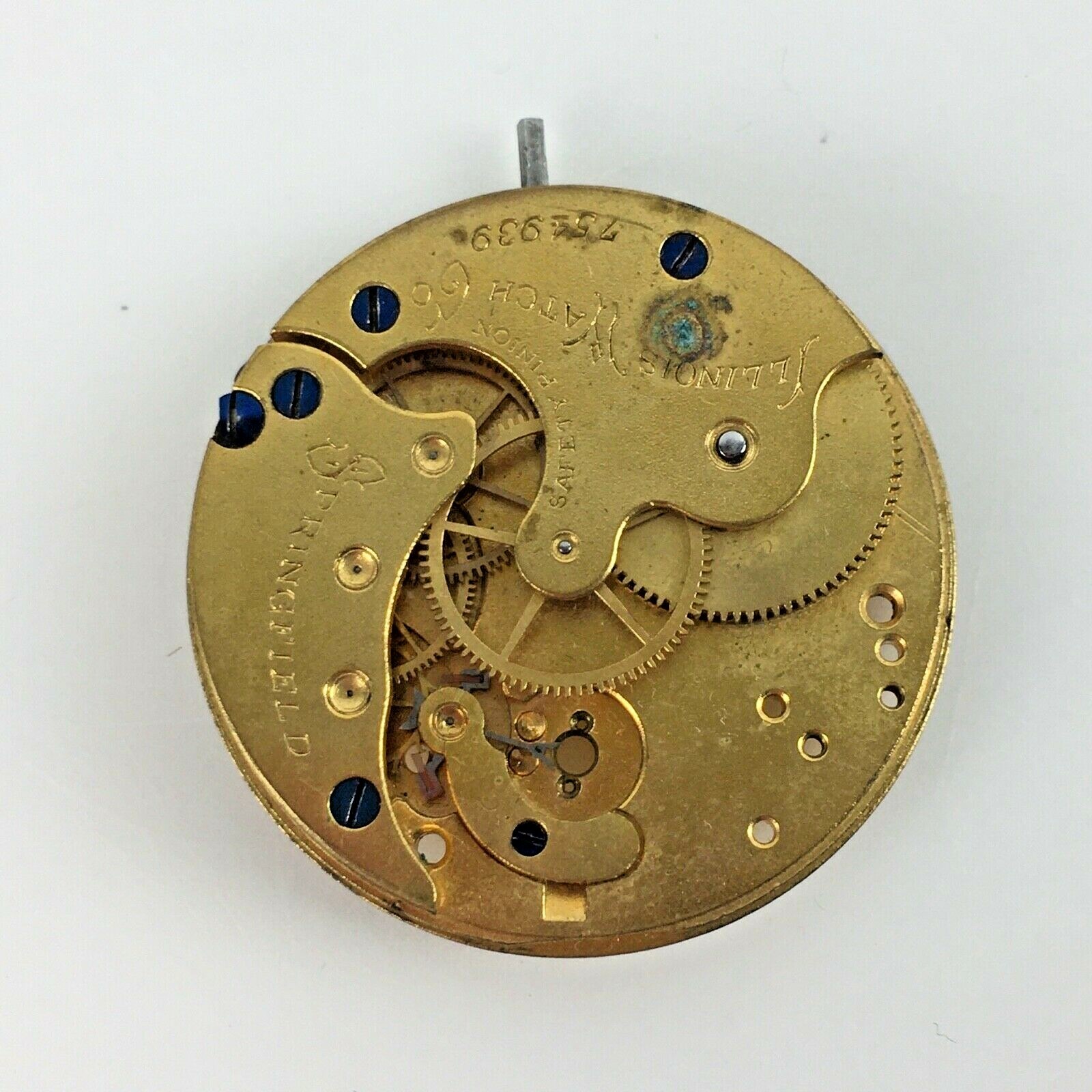 1890 Illinois Springfield Pocket Watch 6s Movement Face Tin Parts Repair Antique