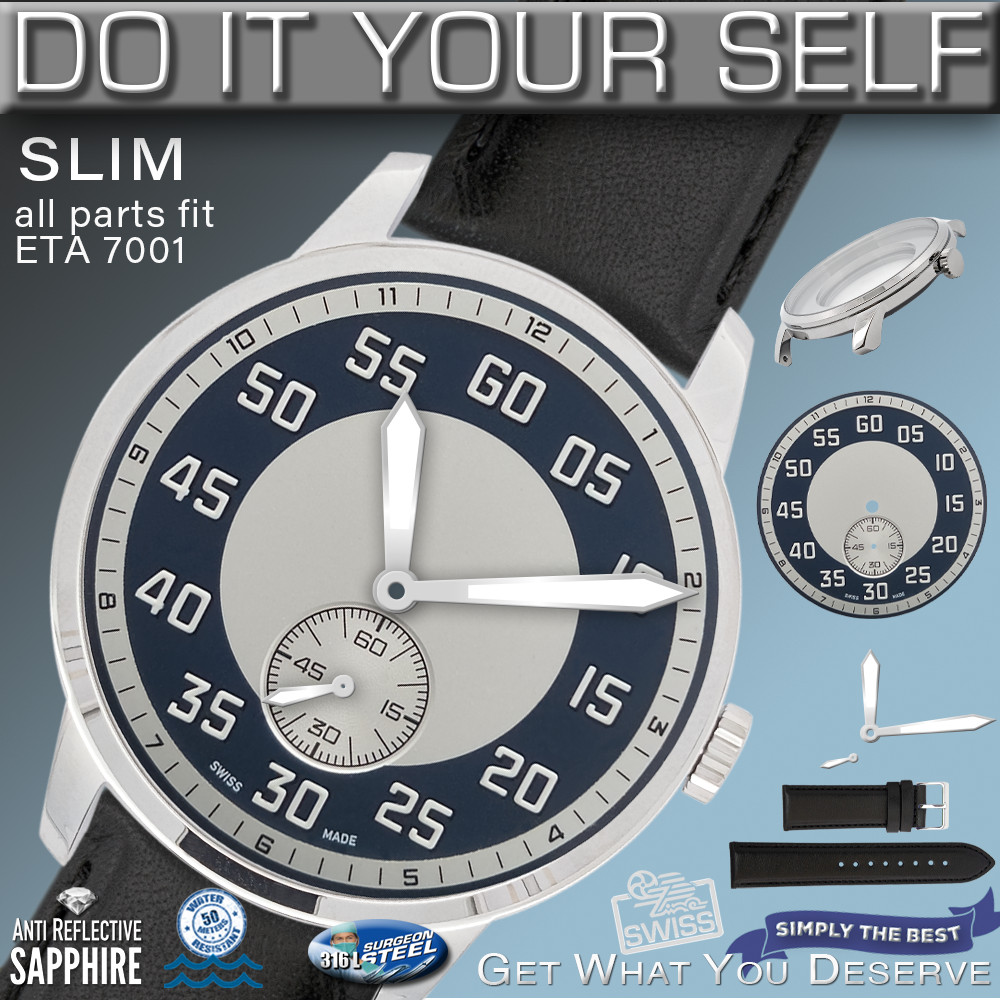 DO IT YOURSELF KIT : SLIM CASE 41MM, SPORT BLUE, HANDS, BR, fit ETA 7001