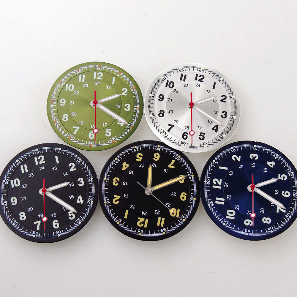 29mm Black Green Luminous Dial Fit Vintage Pilot Style NH35 NH36 2824movement