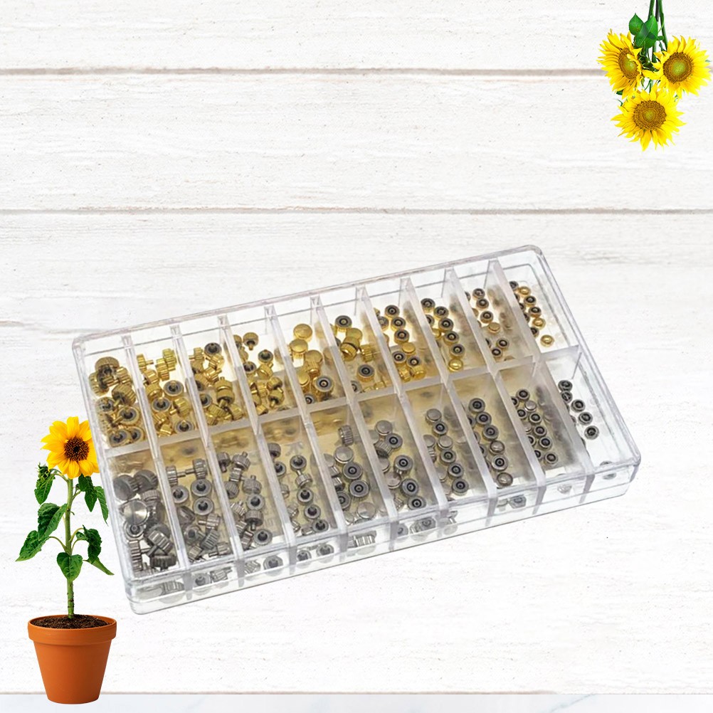 300Pcs Assorted Waterproof Watch Crowns Repair Kit with Durable Plastic Case