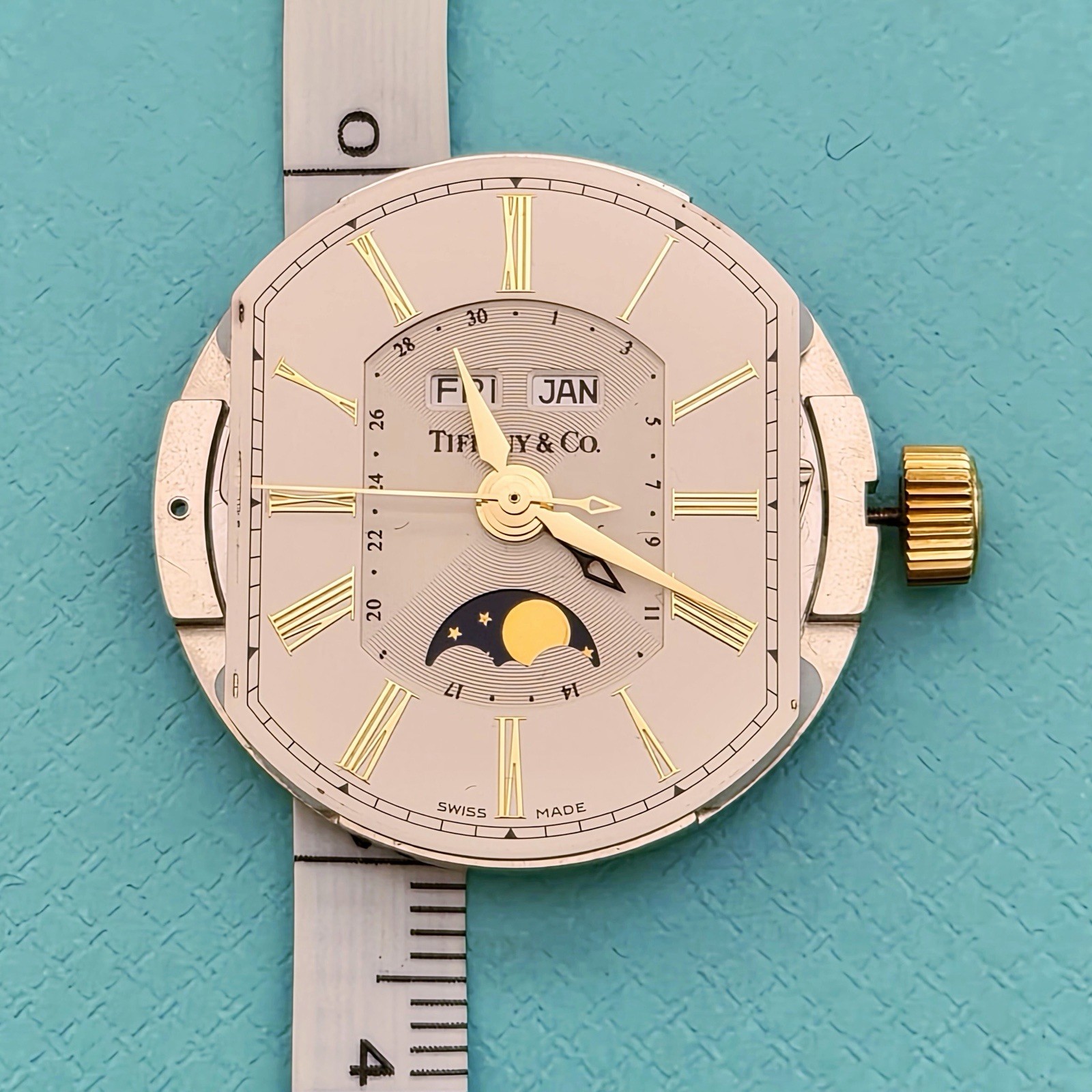 RARE Tiffany & Co. Mark Coupe Automatic Day Date Moonphase 18k SS Dial Movement