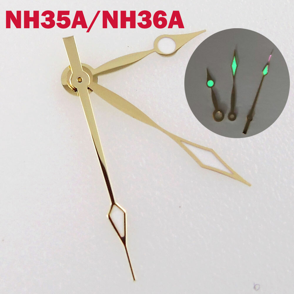 NH35A NH36A NH38A Gold Watch Hands For 7s26 4r35 Movement Green Lume New Arrival