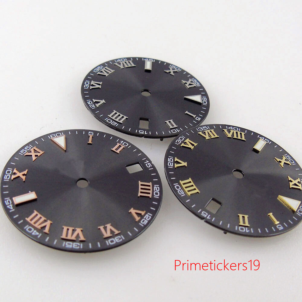 29mm Grey Sunburst Watch Dial Date Window Silver/Golden/Rose Golden Marks Hands