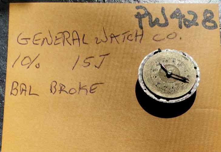 GENERAL WATCH CO. 10/o 15j POCKET WATCH MOVEMENT PW428