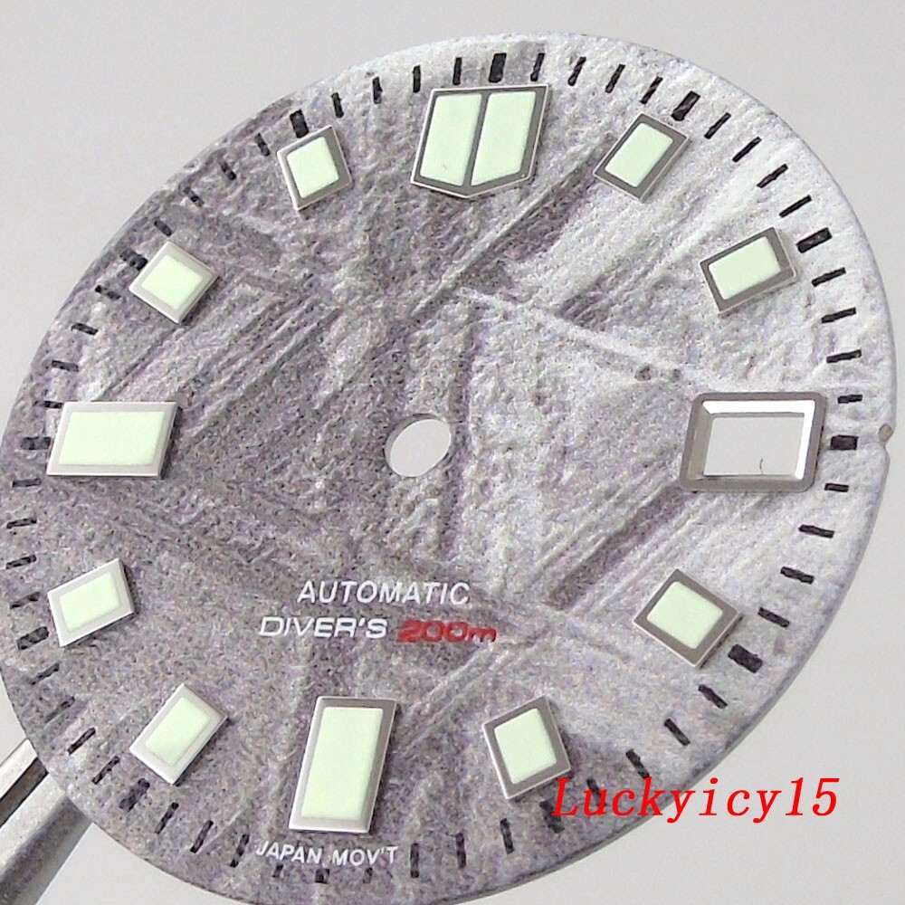 29MM Luminous Grey Meteorite Pattern Watch Dial Fit Japan NH35A Mens Watch Date